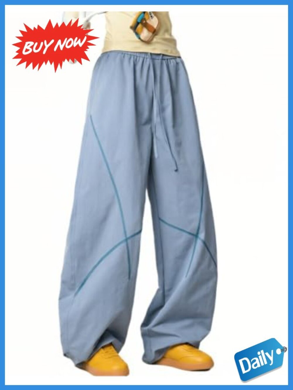 Women's Parachute Pants Wide Leg Drawstring Sweatpants Joggers Streetwear